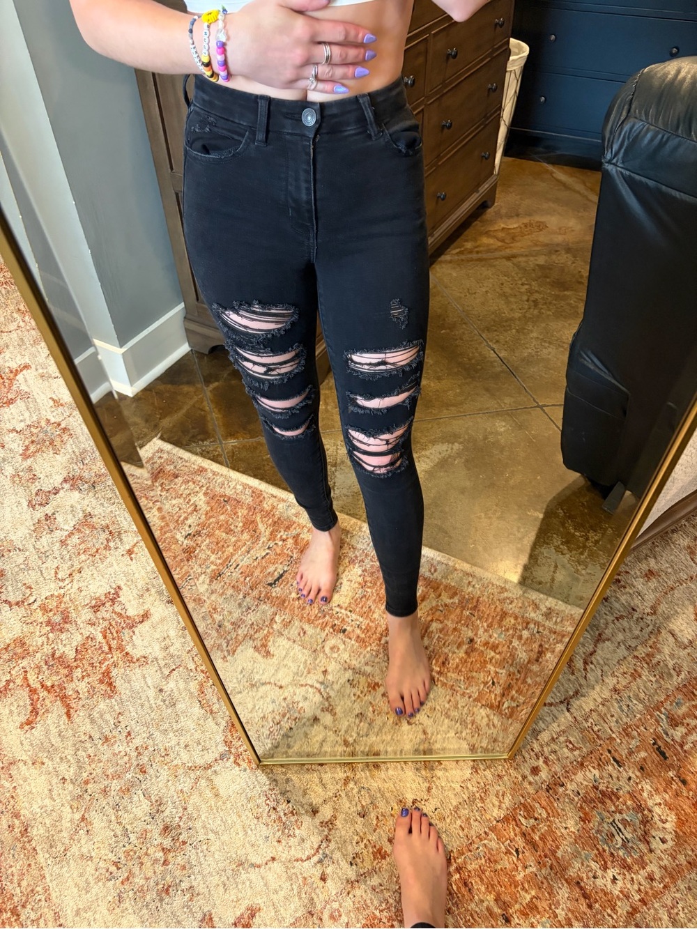 American Eagle Outfitters Black Distressed High-Rise Skinny Jeans